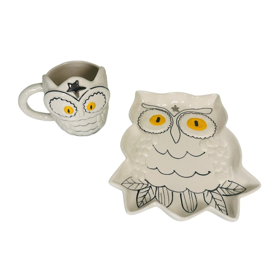 Anthropologie Francesca Kaye Halloween Owl Magic Mug & Dessert Plate Set